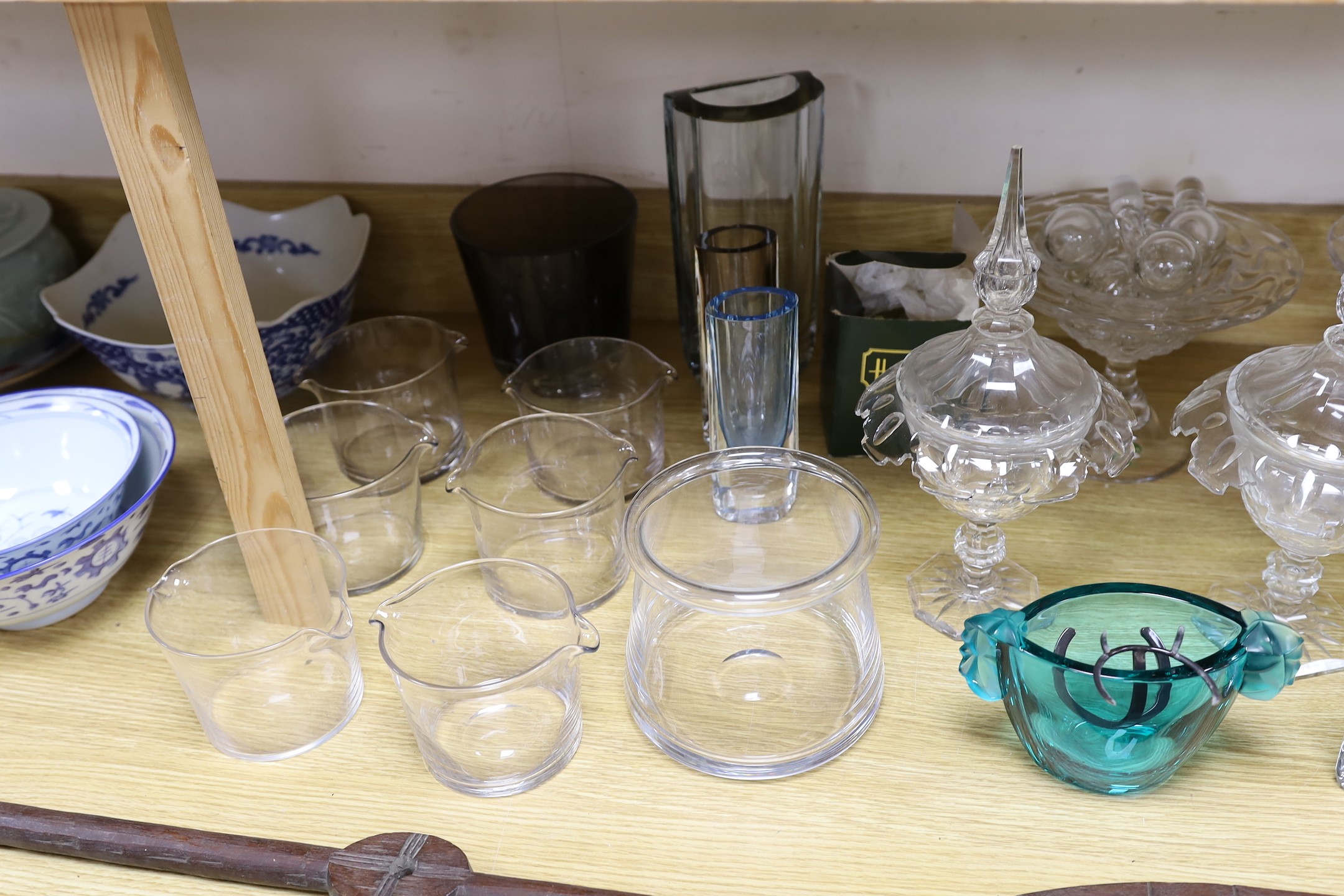 A selection of various glassware, to include a pair Royal Brierley vases, Sevres Cristal vase and other sundry glassware. Tallest 32cm